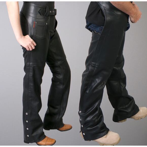 NWT Hot Leathers CHM1005 Fully Lined Motorcycle Unisex Black Leather Biker Chaps - Picture 3 of 9